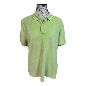 Ralph Lauren Womens Knit Top Terry Cloth Polo Lime Green SZ L